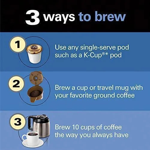 ZenVora Programmable Thermal Coffee Maker, Single Serve and Full Pot, Compatible with Pods or Grounds, Black and Stainless