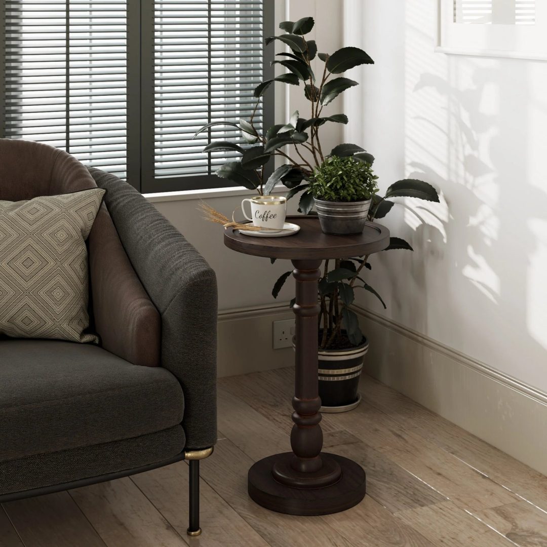 ZenVora Small Pedestal End Table with Tray Top, Farmhouse Distressed Finish Accent Table