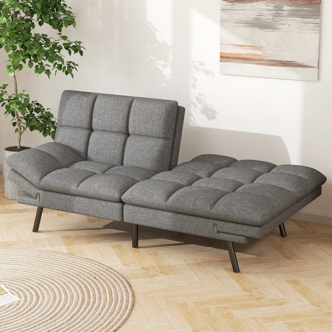 ZenVora Convertible Futon Sofa Bed with Memory Foam, Foldable Loveseat Sleeper with Adjustable Armrests