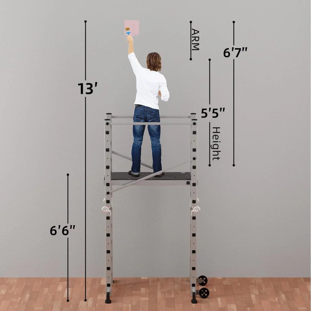 ZenVora Foldable Multipurpose Scaffolding Ladder and Rolling Work Platform, Adjustable, 330-Lb. Capacity