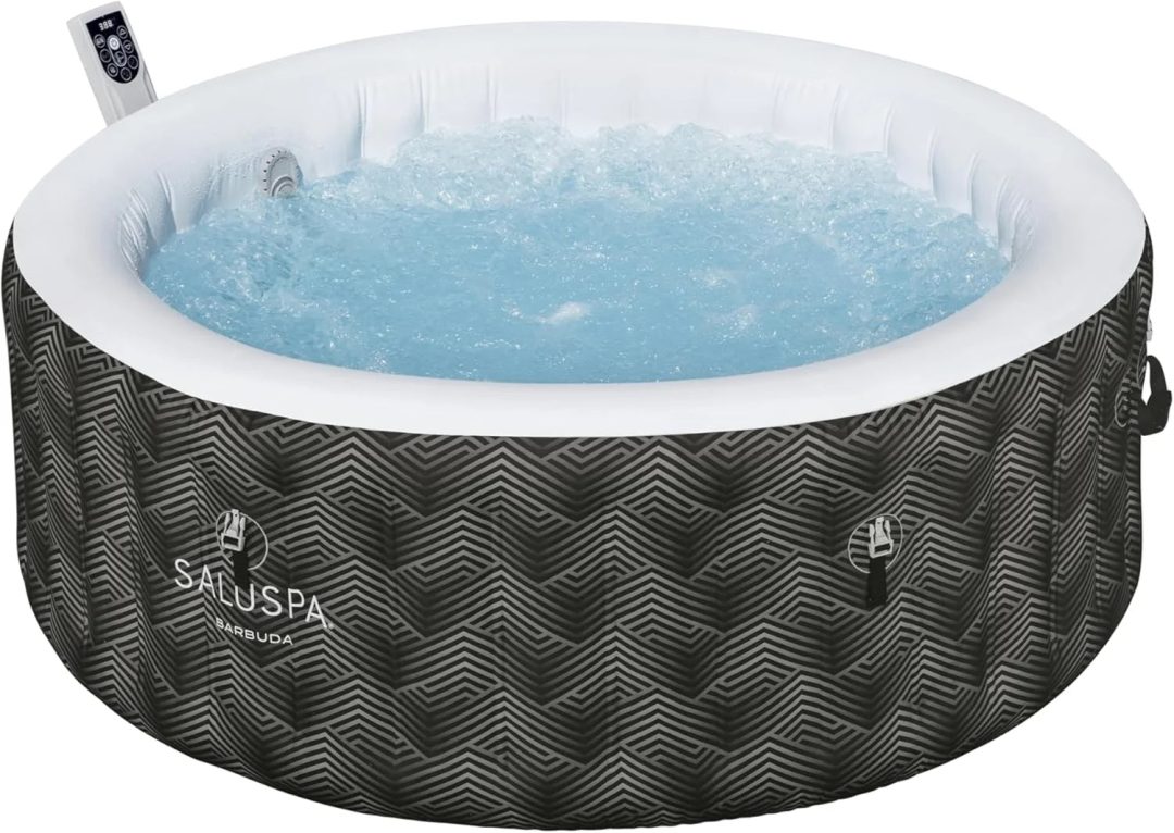 ZenVora 71 x 26-Inch Inflatable Hot Tub Spa for 2-4 Persons, Portable, with 2 Covers, Black