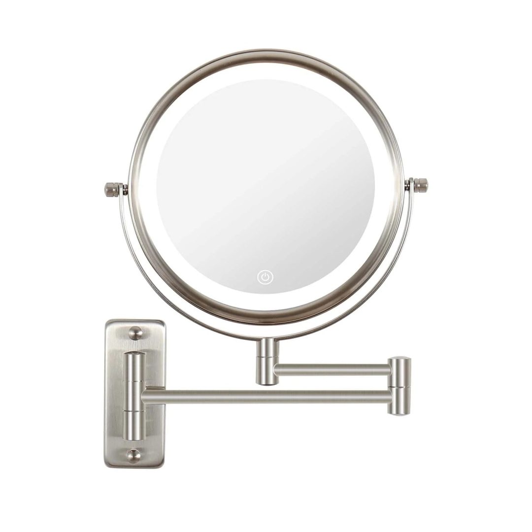 ZenVora 8 Inch Round Wall Mounted Makeup Mirror, Rechargeable, 1X/10X Magnification, 3-Color LED Lights