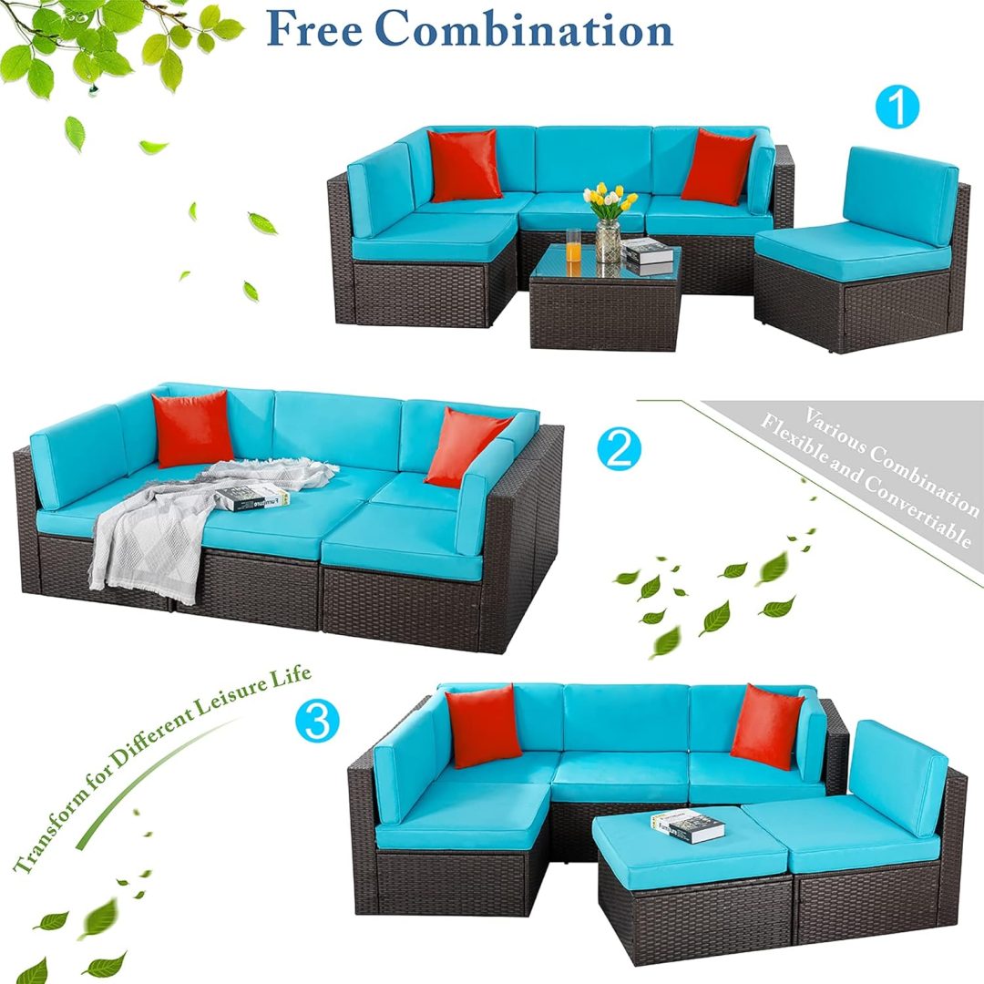 ZenVora 5-Piece All-Weather Patio Furniture Set with Ottoman, Outdoor Wicker Conversation Sofa Set with Cushions for Garden, Deck & Backyard