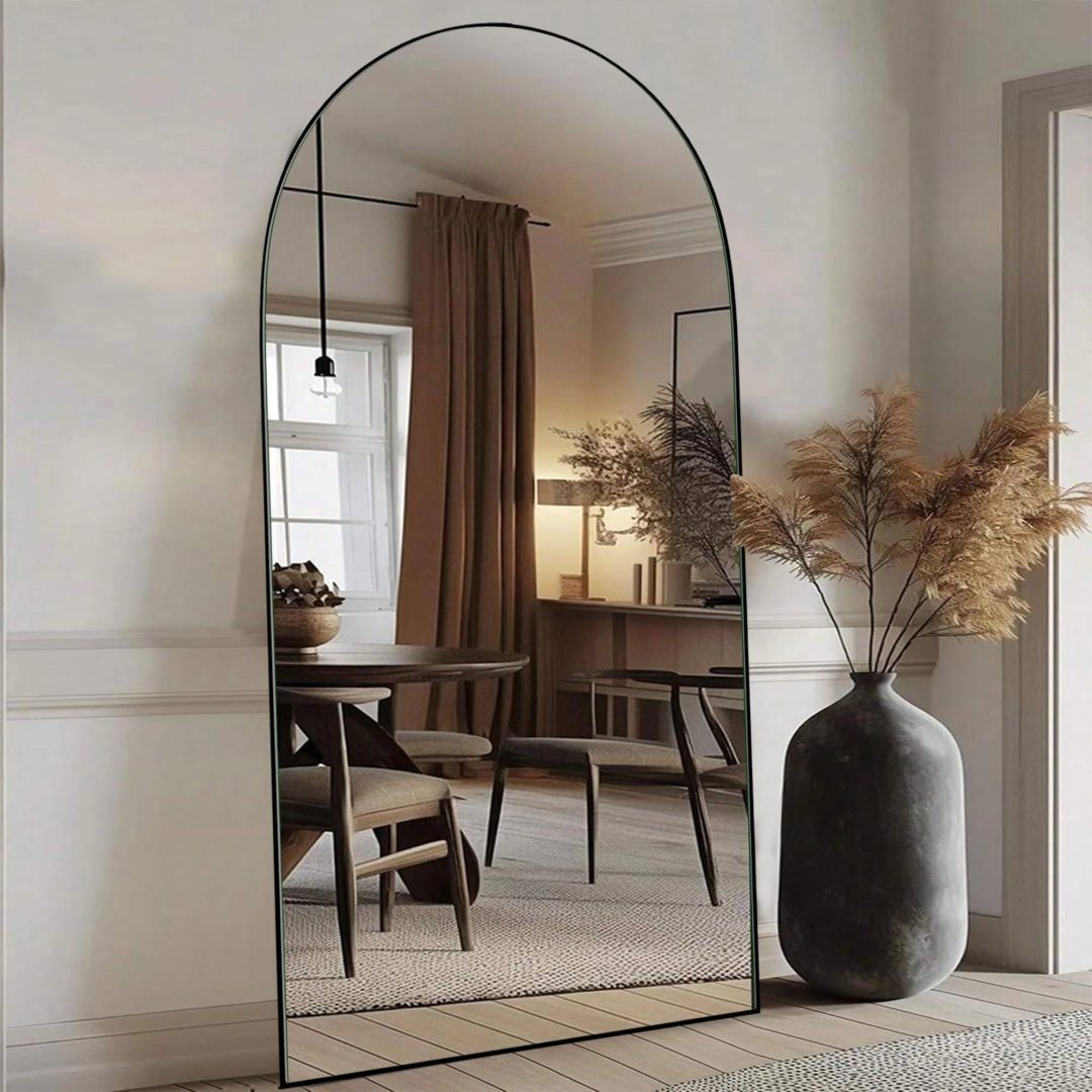 ZenVora Arched Full Length Wood Floor Mirror, Full Body Standing and Wall Mounted Mirror for Bedroom, Living Room and Home Decor