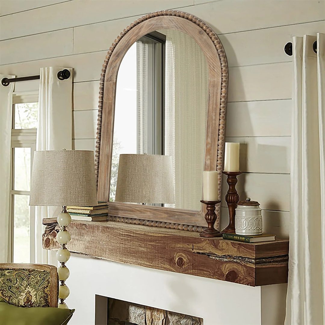 ZenVora Wood Framed Arch Window Wall Mirror, Bathroom Wall Mirror - 39.25 H x 25.87 W x 1.5 D