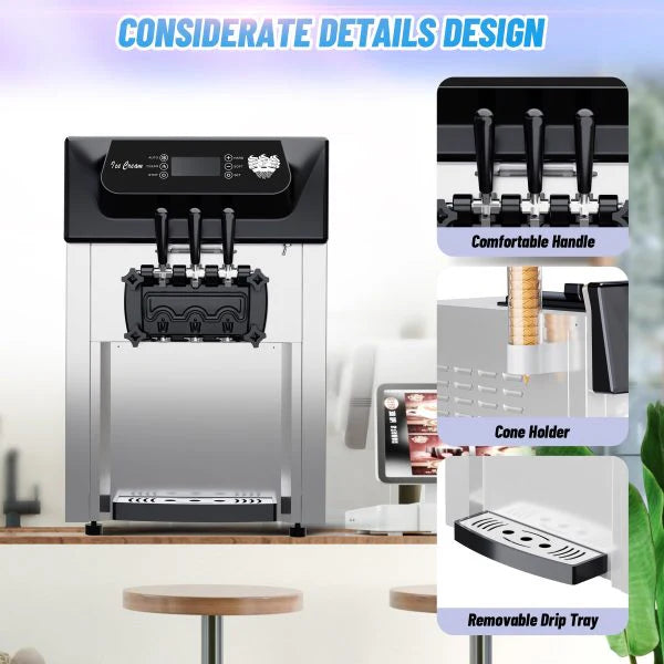 ZenVora 2200W 3-Flavor Soft Serve Ice Cream Machine, 5.3–7.4 Gal/Hr, LCD Touch Screen, Automatic Cleaning