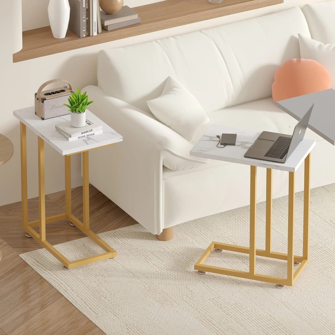 ZenVora Set of 2 C-Shaped Sofa Side Tables, Small End Tables for Living Room, Bedside and TV Tray