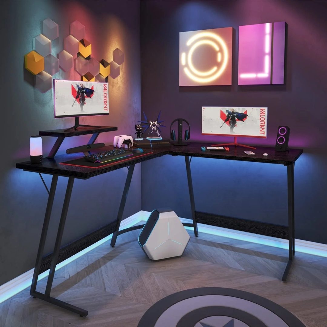 ZenVora L Shaped Gaming Desk, Corner Computer PC Workstation for Gaming, Home Office and Study