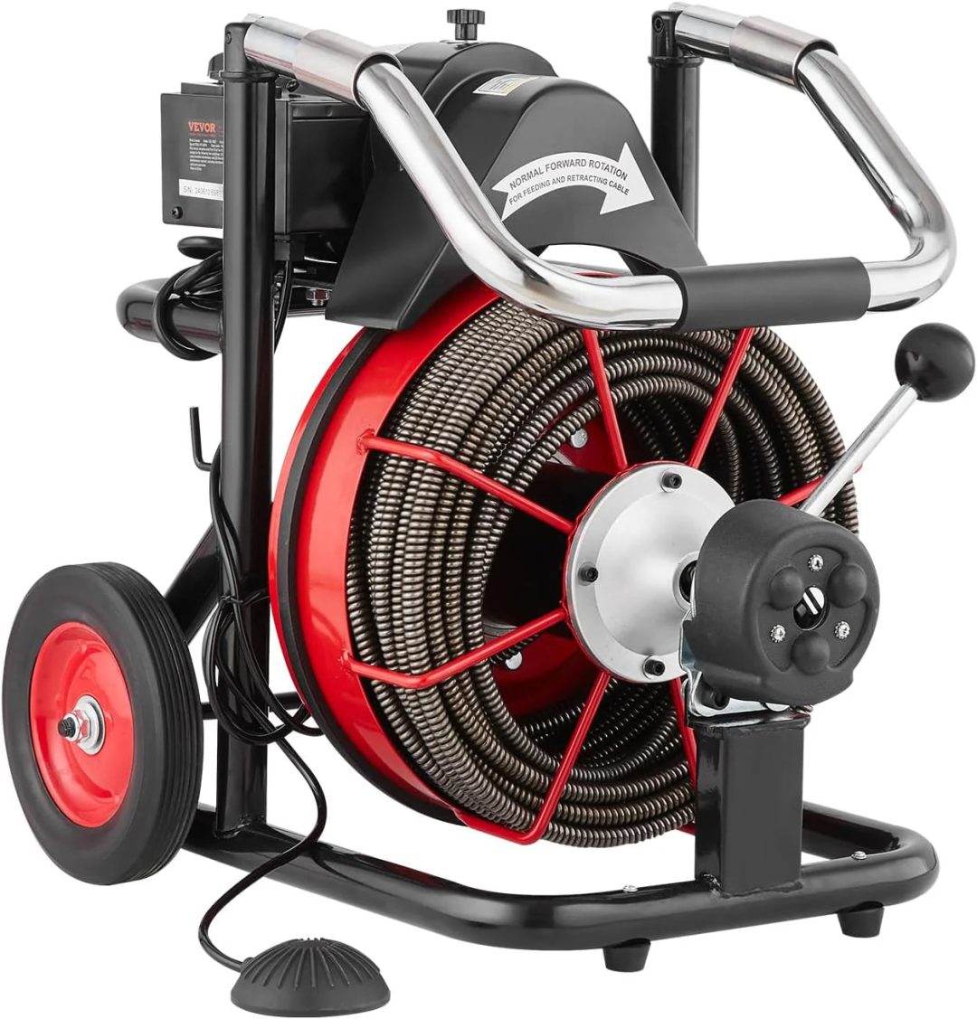 ZenVora 550W Drain Cleaning Machine, 100-Ft. x 1/2-Inch Sewer Snake Auger with 8 Cutters, Wheels and Foot Switch, for 2-4-Inch Pipes