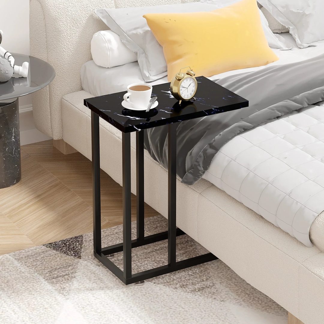 ZenVora Set of 2 C-Shaped Sofa Side Tables, Small End Tables for Living Room, Bedside and TV Tray
