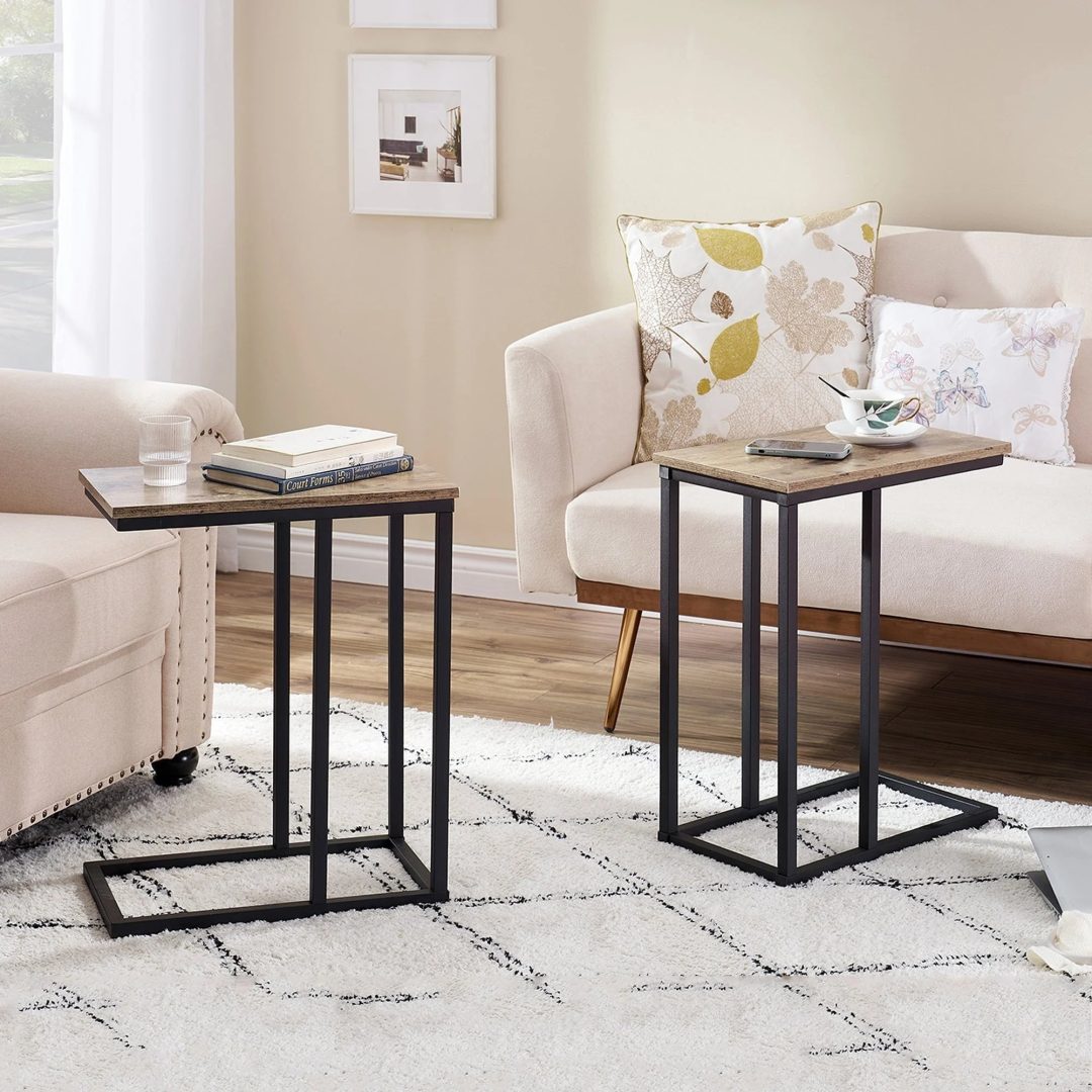 ZenVora Set of 2 C-Shaped Sofa Side Tables, Small End Tables for Living Room, Bedside and TV Tray