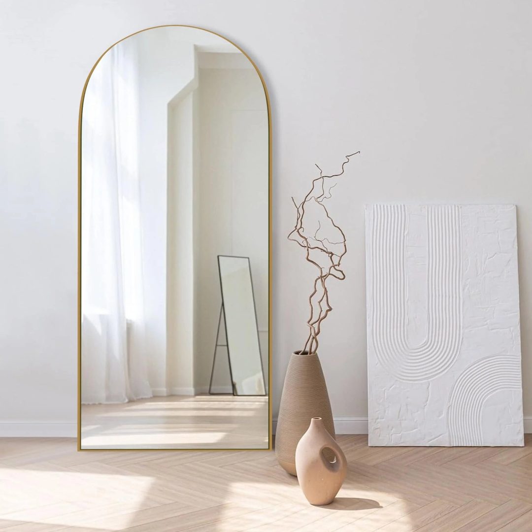 ZenVora Arched Full Length Wood Floor Mirror, Full Body Standing and Wall Mounted Mirror for Bedroom, Living Room and Home Decor