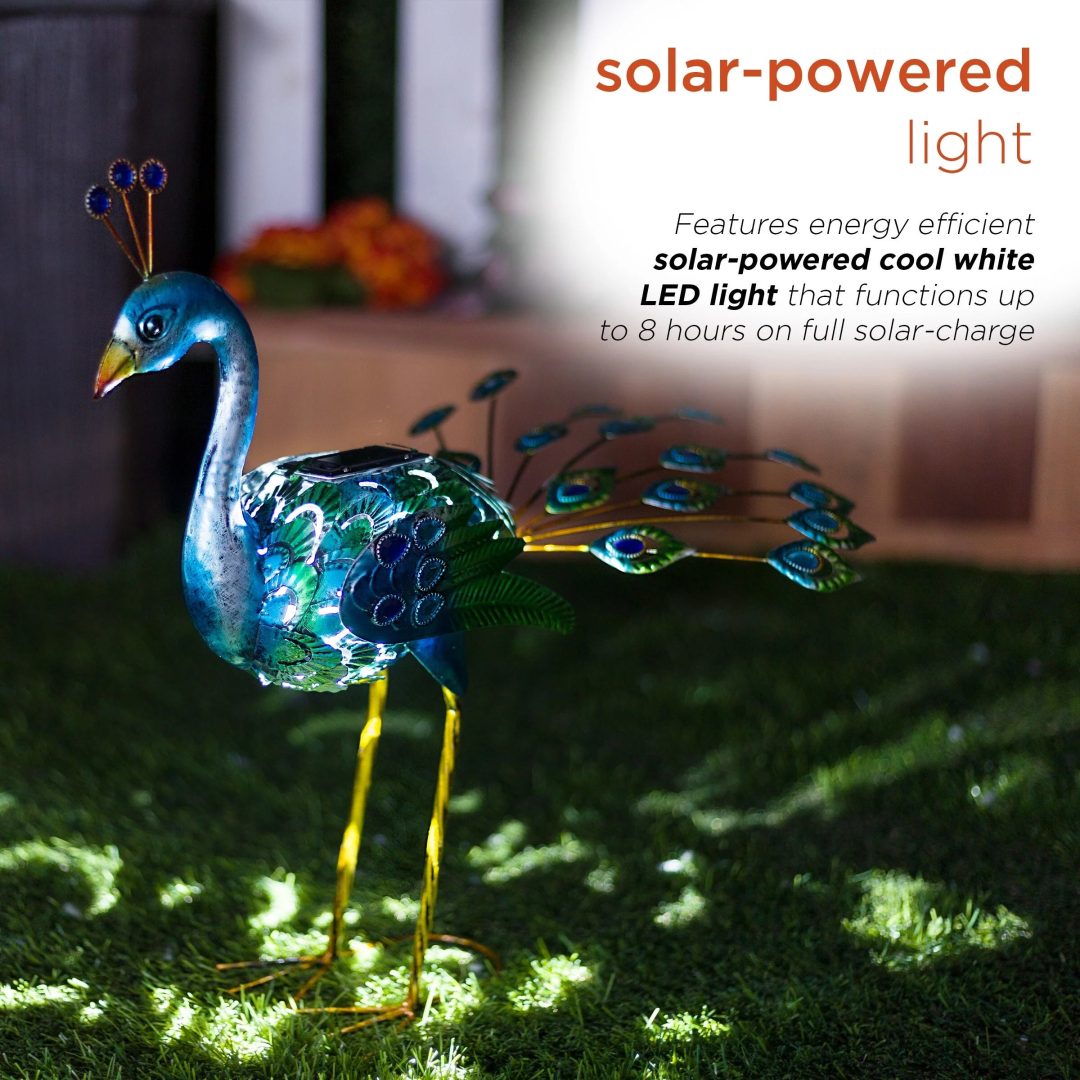 ZenVora Tall Metallic Peacock Garden Statue, Multicolor Outdoor Standing Bird Sculpture for Yard, Patio and Garden Decoration