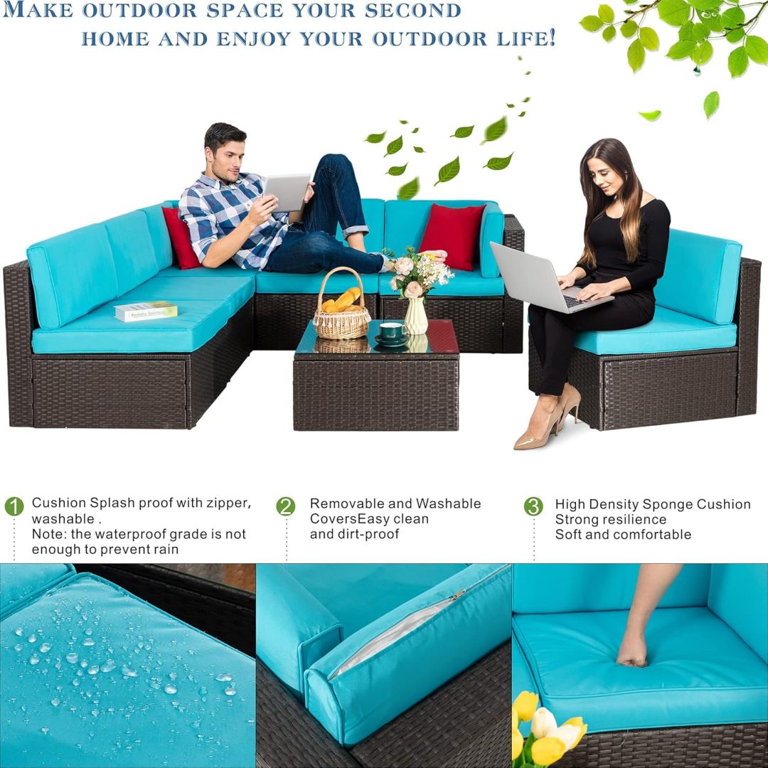 ZenVora 5-Piece All-Weather Patio Furniture Set with Ottoman, Outdoor Wicker Conversation Sofa Set with Cushions for Garden, Deck & Backyard