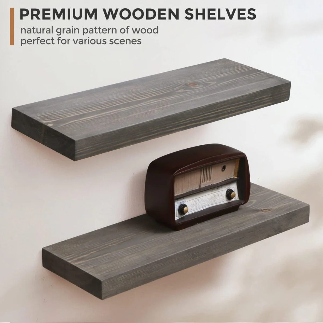 ZenVora Set of 2 Handcrafted European Pine Floating Wall Shelves, Natural Rustic Wood