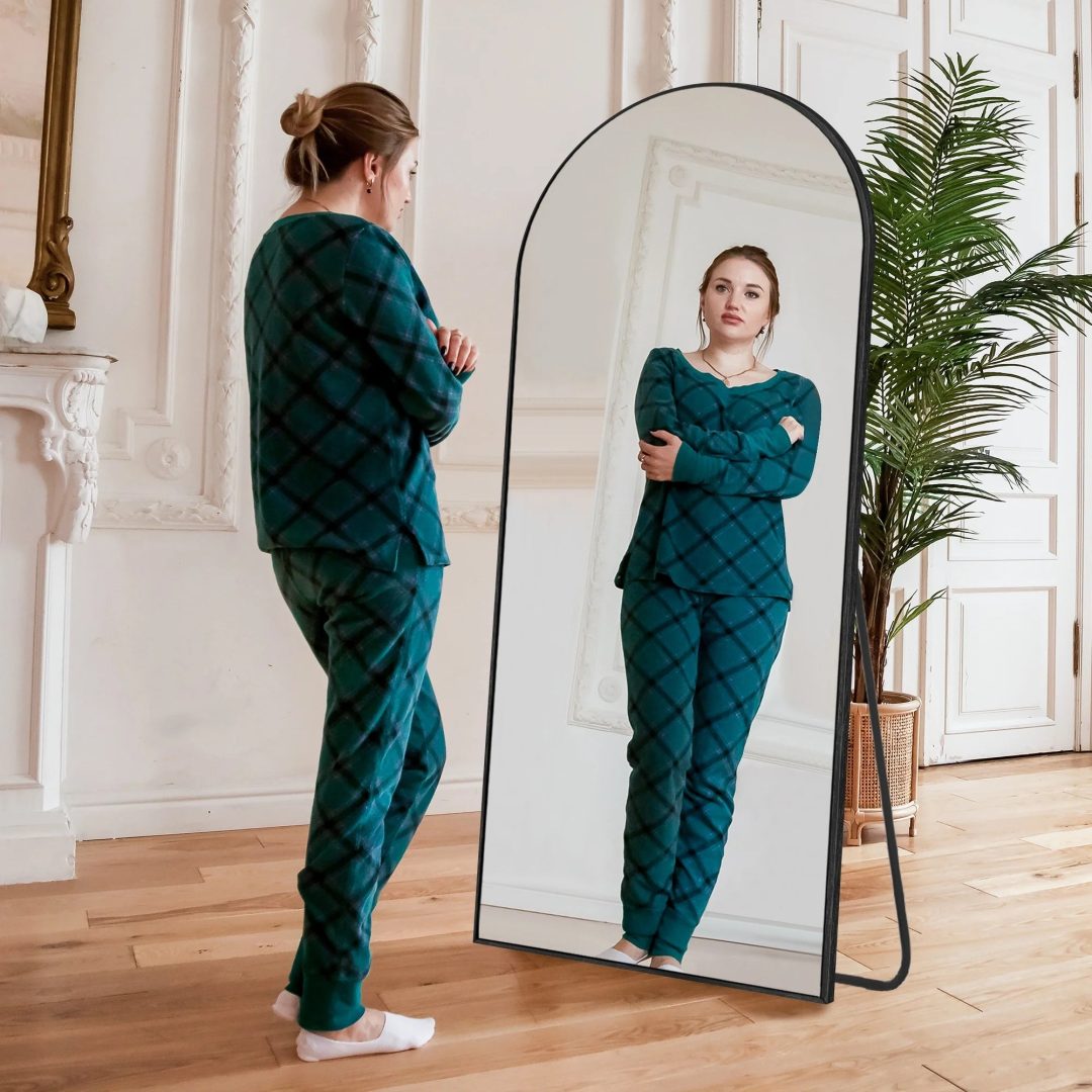 ZenVora Modern Arched Full Length Floor Mirror, Aluminum Alloy Frame Standing Full Body Mirror