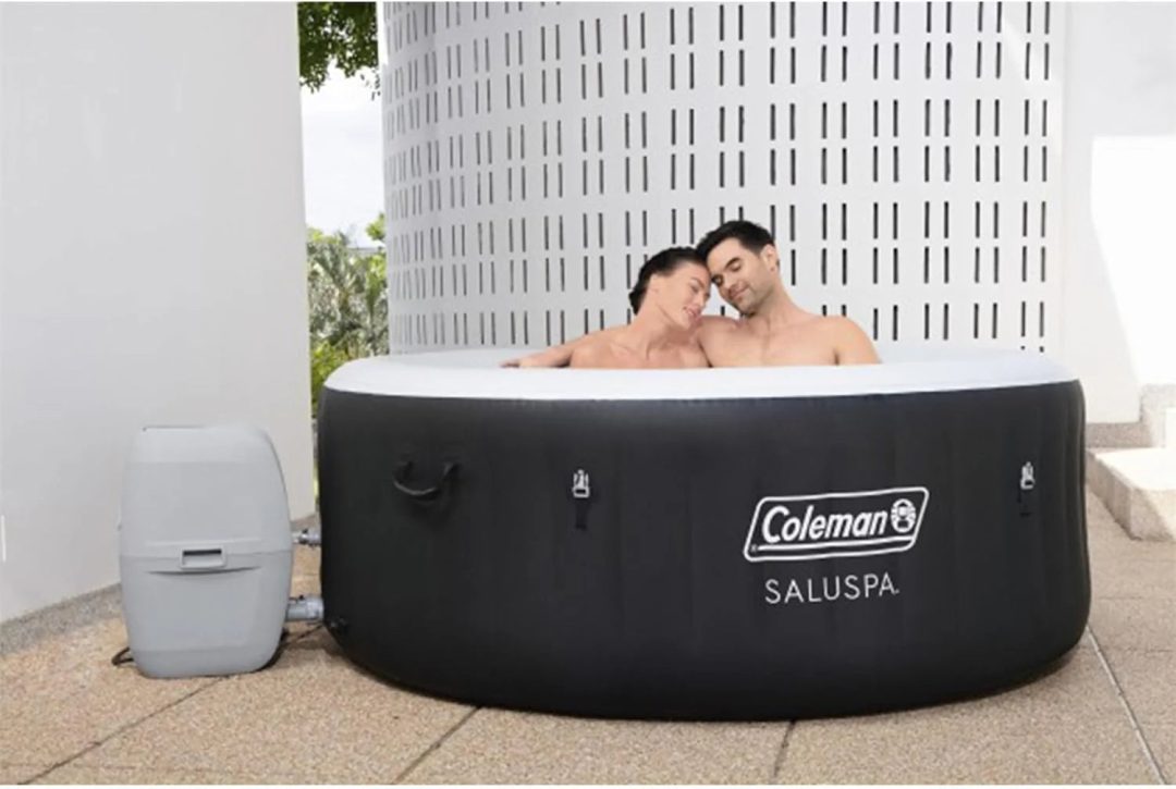 ZenVora 2-4 Person Inflatable Hot Tub, Portable Round Outdoor Spa with 120 Soothing Air Jets and Insulated Cover, Black
