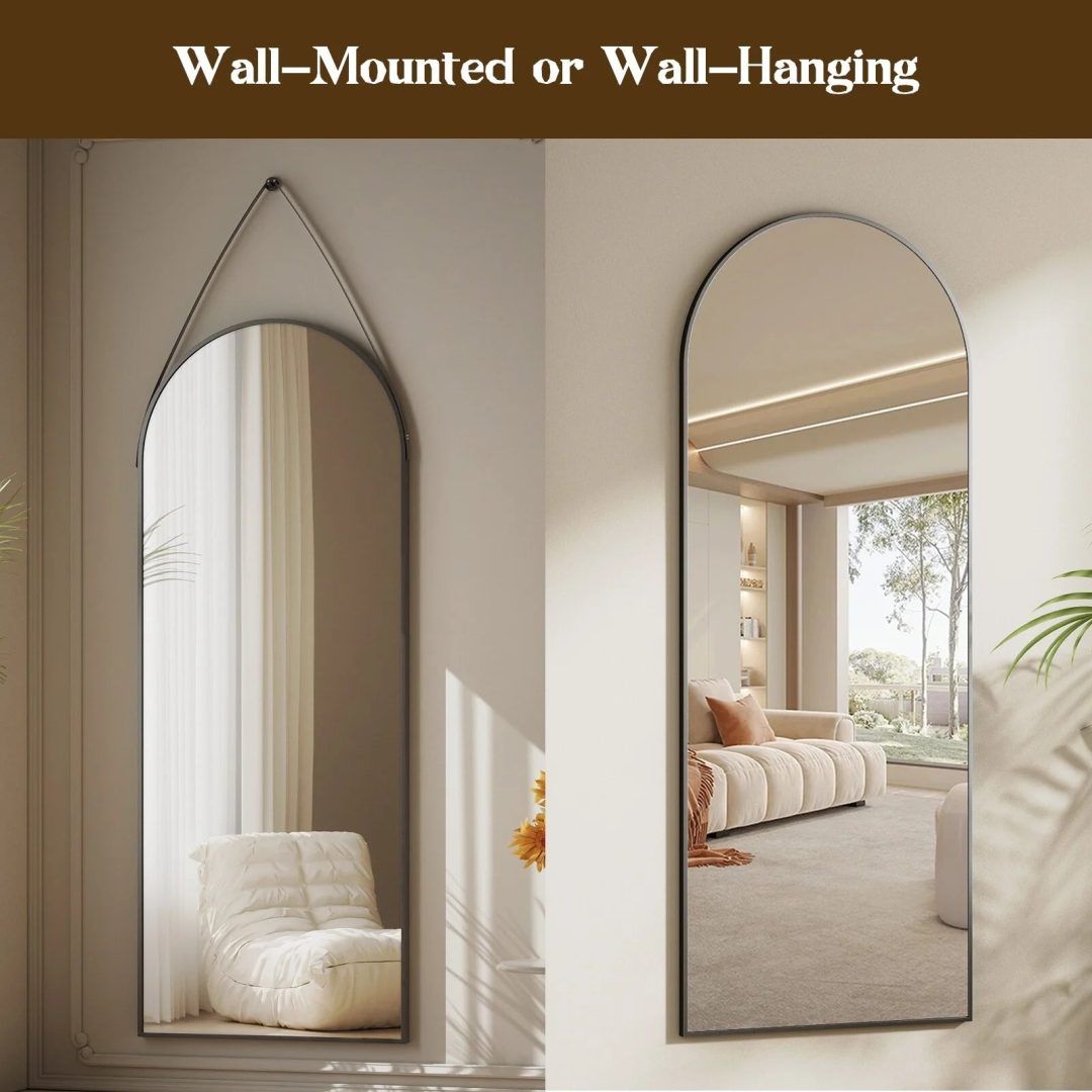 ZenVora 48 x 16 Inch Full Length Wall Mirror with Leather Strap, Hanging Full Body Mirror for Bedroom, Entryway and Home Decor