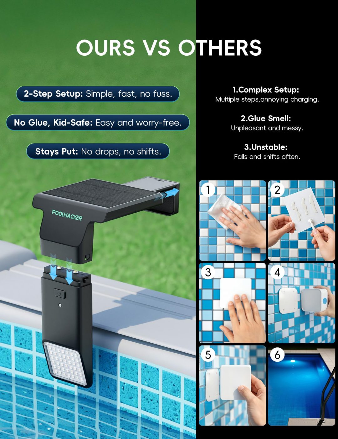 ZenVora Solar Pool Lights for Steel Wall Above Ground Pools, Solar Powered LED Swimming Pool Lighting
