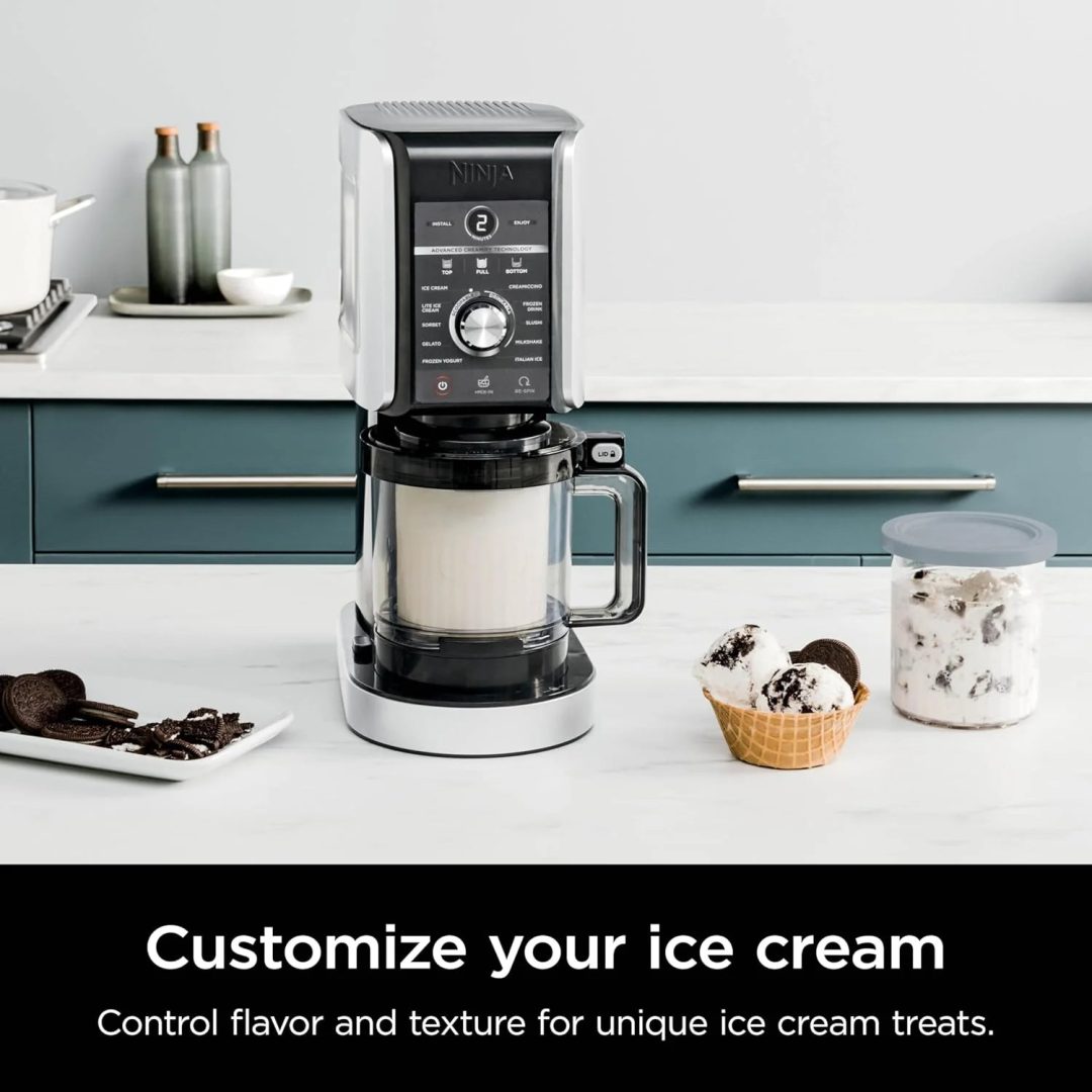 ZenVora 7-in-1 Ice Cream Maker with 2 Pint Containers and Lids, Compact, Silver