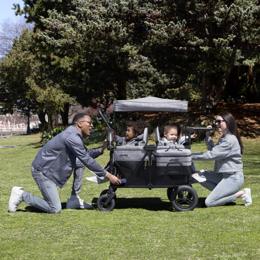 ZenVora Convertible 4-Kid Wagon Stroller with 5 Seating Options, Canopy, Storage, Cooler & Safety Harnesses