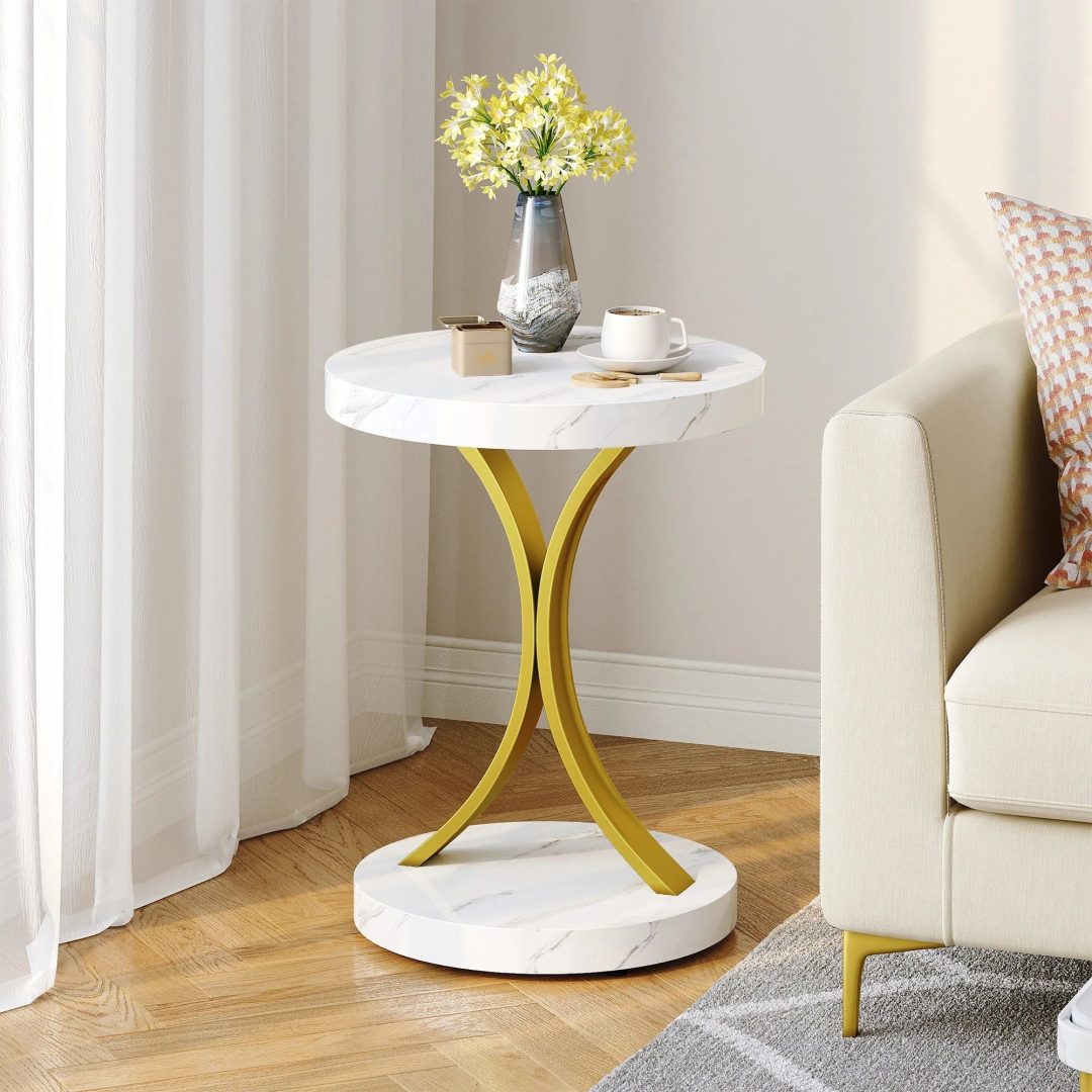 ZenVora Modern Gold Console Table with Marbled Top, Sofa Table for Entryway and Hallway