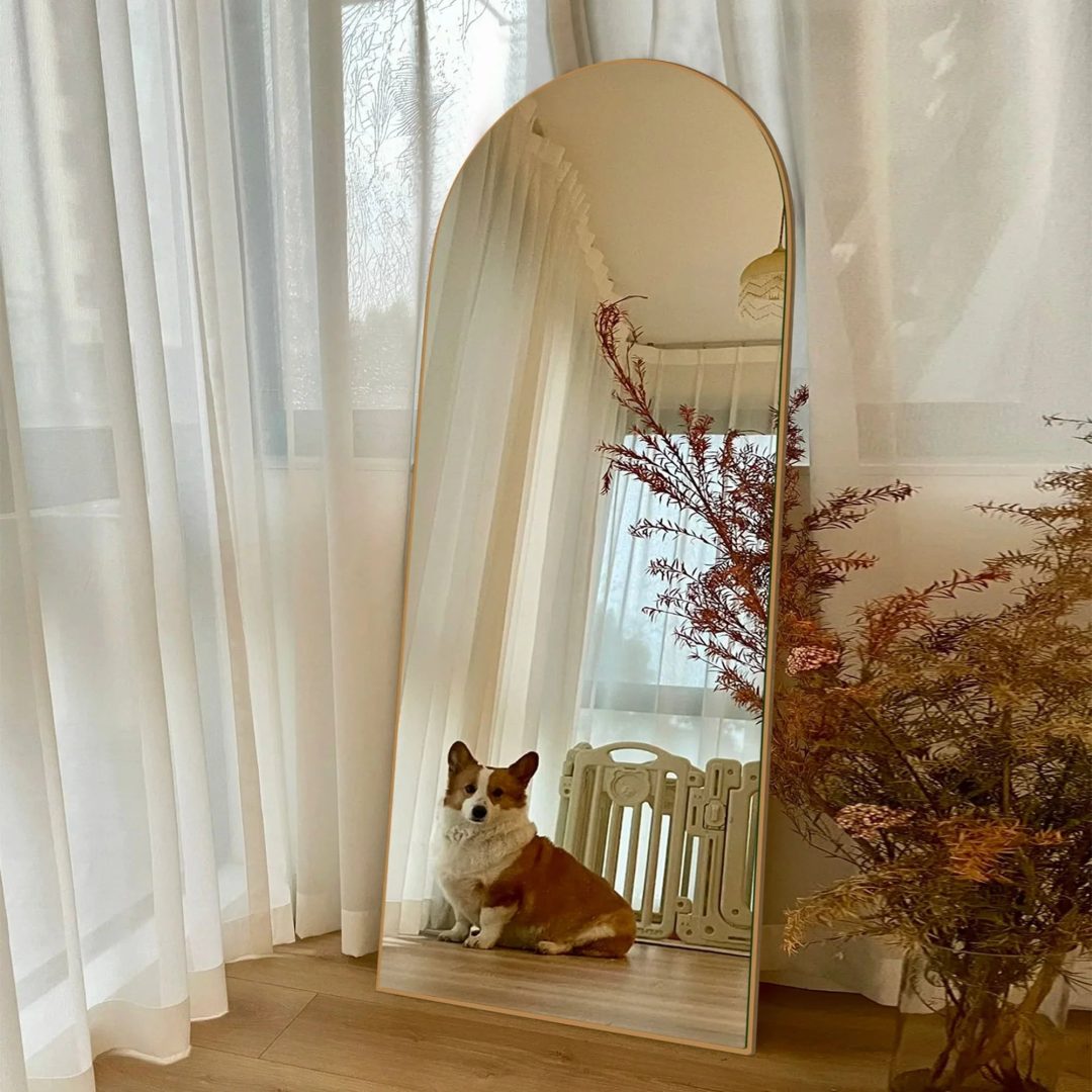 ZenVora Arched Full Length Wood Floor Mirror, Full Body Standing and Wall Mounted Mirror for Bedroom, Living Room and Home Decor