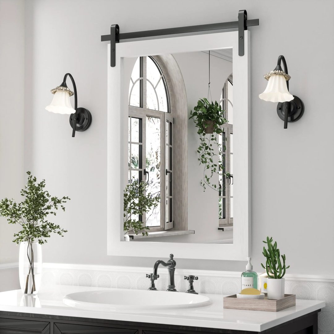 ZenVora Modern Rectangular Wall Mirror with Wood Frame, Bathroom and Barn Door Mirror, Multiple Sizes