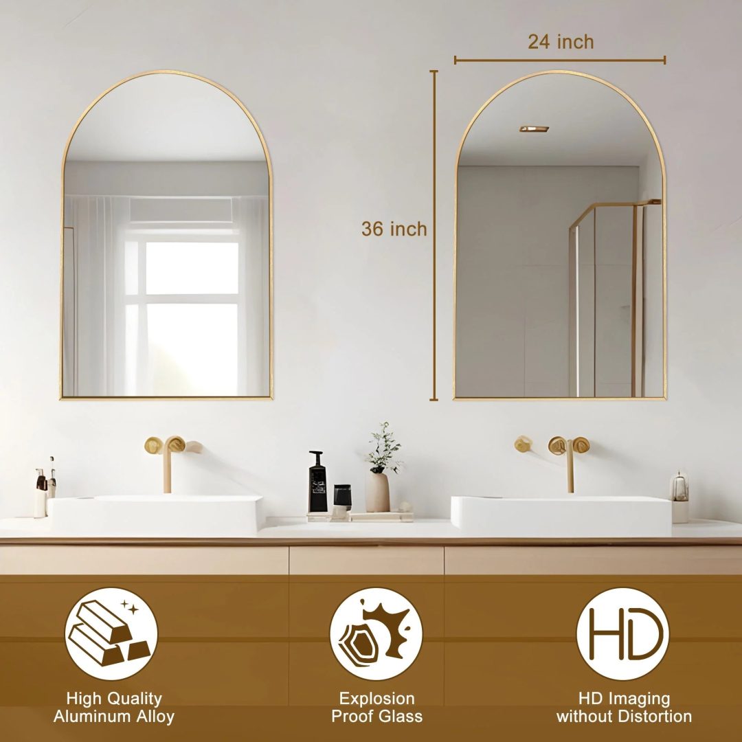 ZenVora Modern Arch Aluminum Bathroom Wall Mirror, Wall Mounted Vanity Mirror for Bathroom, Bedroom and Home Decor