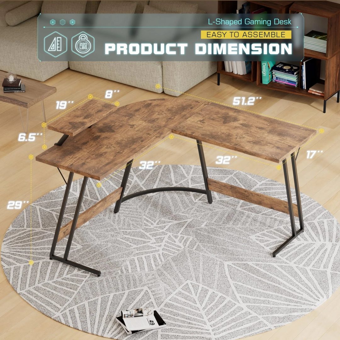 ZenVora L-Shaped Gaming Desk, Computer Corner Desk and Office Writing Desk for Home