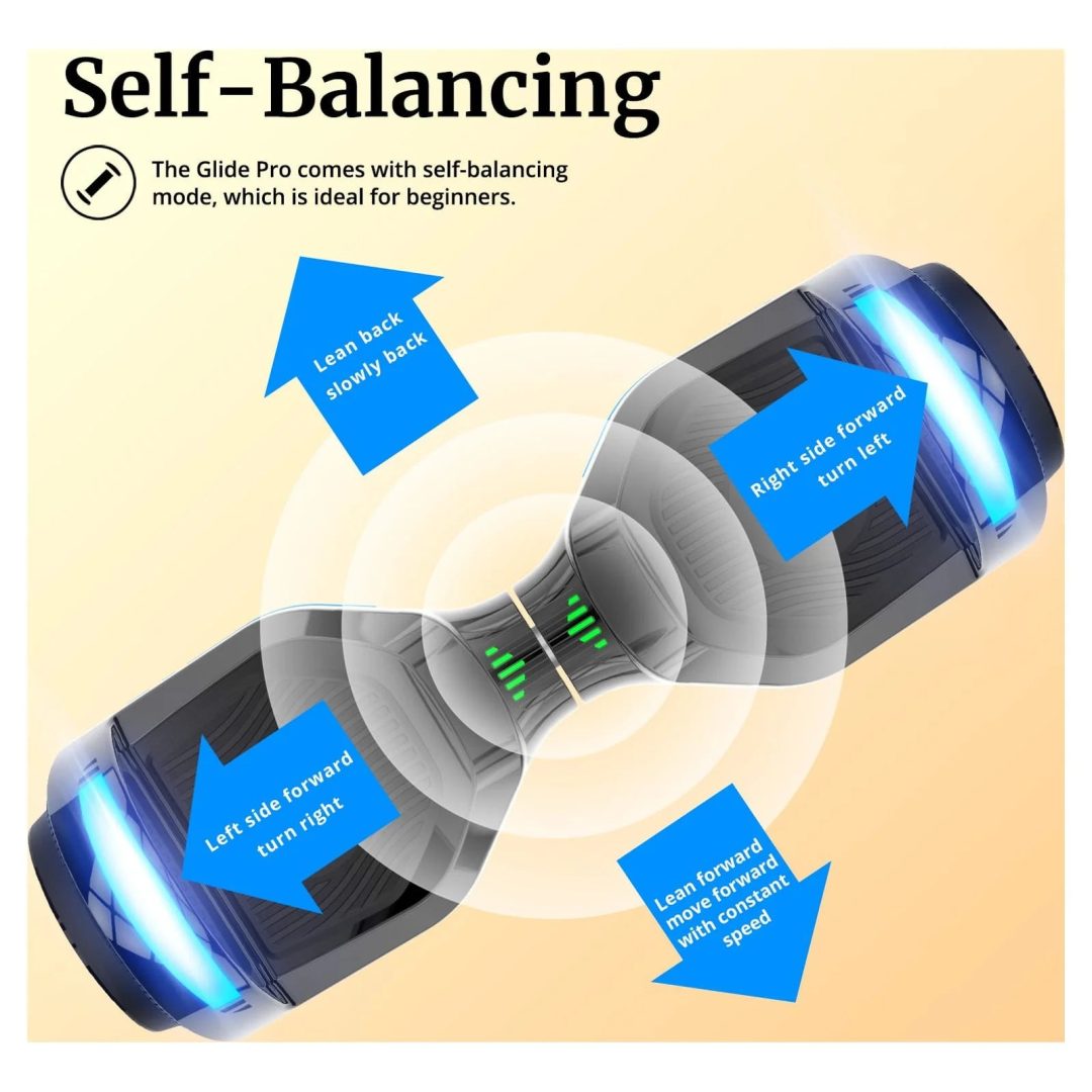 ZenVora Bluetooth Self-Balancing Hoverboard, 6.5-Inch Wheels, 7-Color Lights, 44-176 Lb. Capacity, Silver