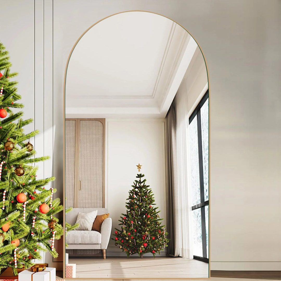 ZenVora Arched Full Length Wood Floor Mirror, Full Body Standing and Wall Mounted Mirror for Bedroom, Living Room and Home Decor