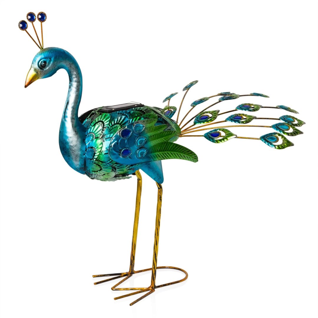 ZenVora Tall Metallic Peacock Garden Statue, Multicolor Outdoor Standing Bird Sculpture for Yard, Patio and Garden Decoration
