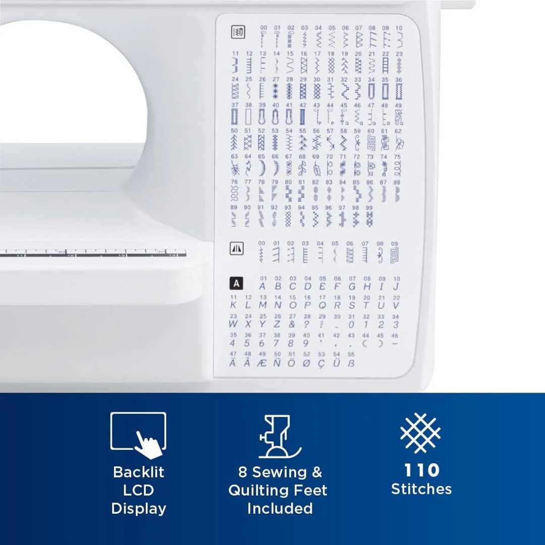 ZenVora Computerized Sewing and Quilting Machine, 165 Built-in Stitches, LCD Display, Wide Table, 8 Included Presser Feet, White, 20 x 12 x 17 Inches