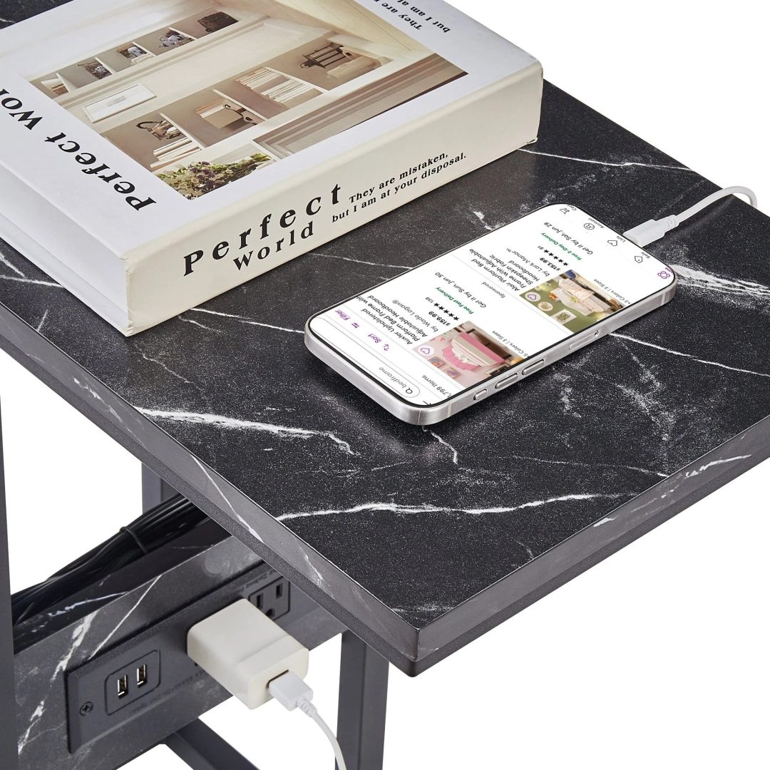 ZenVora Set of 2 C-Shaped Sofa Side Tables, Small End Tables for Living Room, Bedside and TV Tray