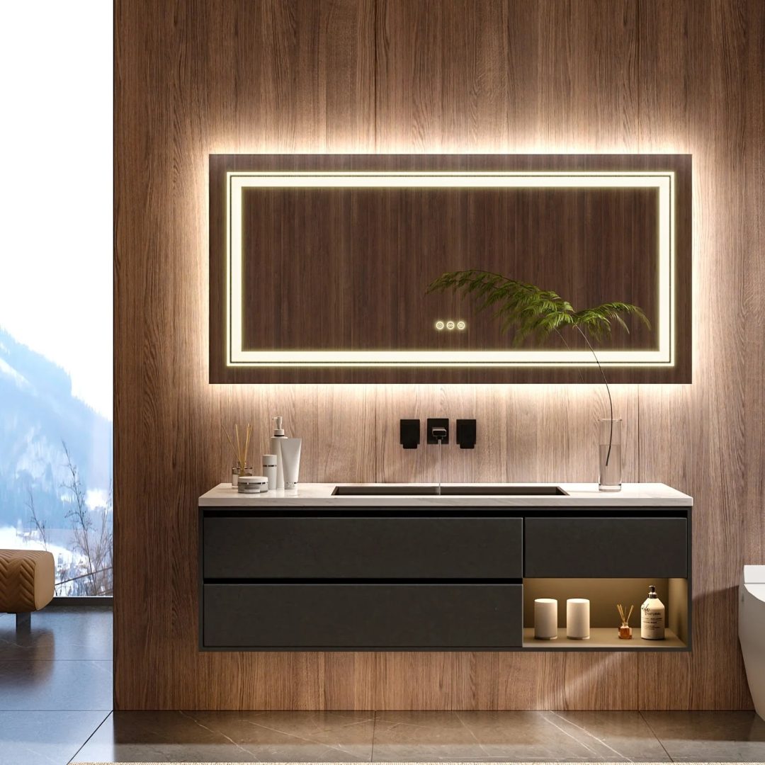 ZenVora Extra Large LED Lighted Bathroom Mirror, Anti-Fog Wall Mounted Vanity Mirror with 3 Colors