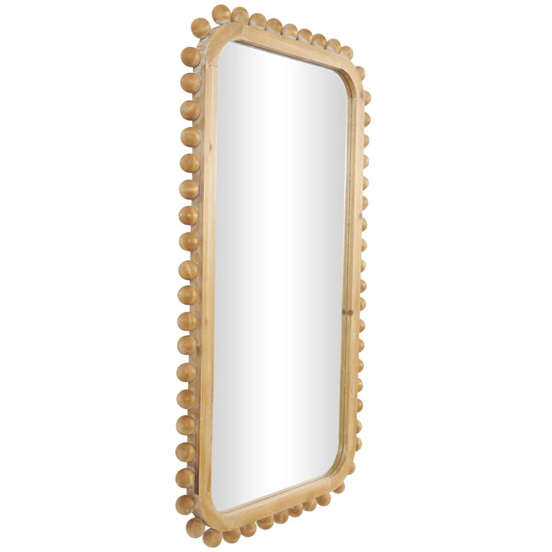 ZenVora Brown Wood Wall Mirror with Beaded Frame, Rustic Decorative Mirror for Home