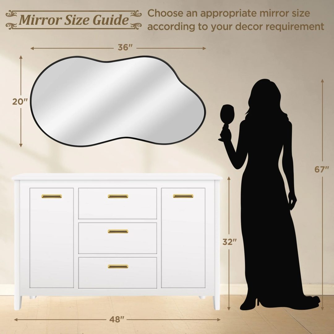 ZenVora Asymmetrical Irregular Wall Mirror, Modern Decorative Accent Mirror for Living Room, Bedroom and Entryway