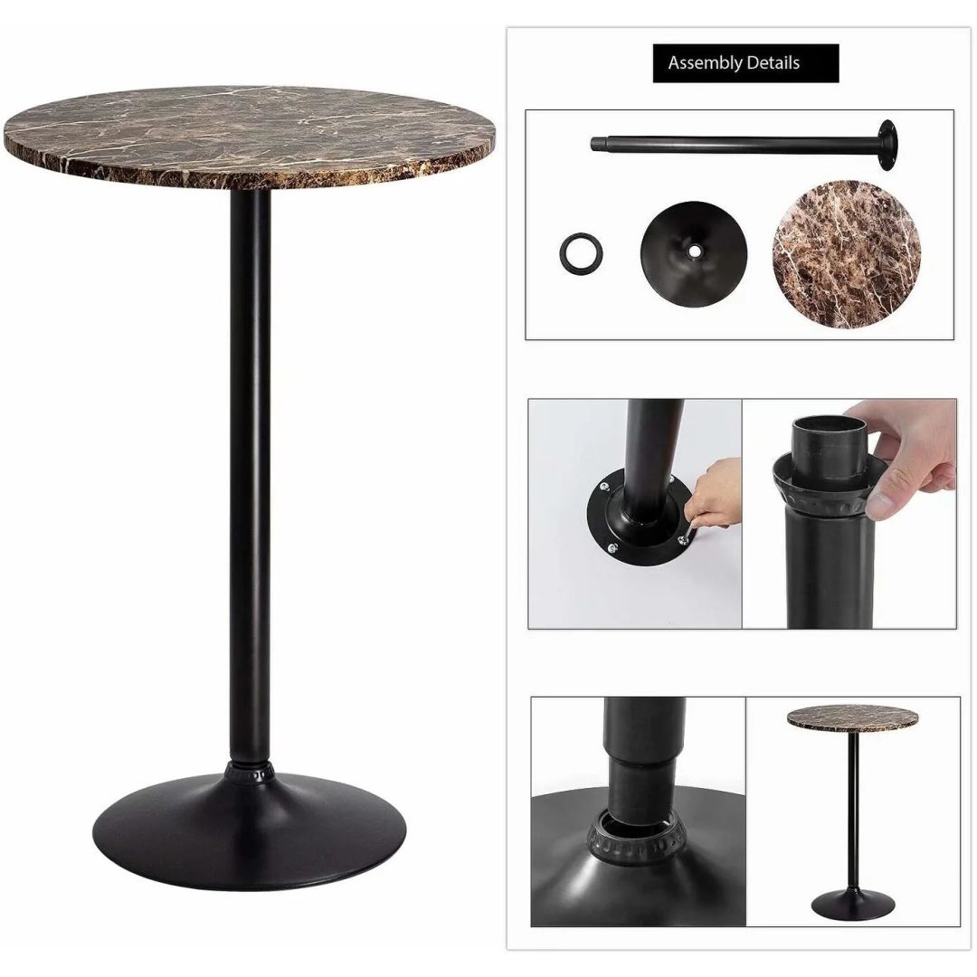 ZenVora Round Bistro Pub Table, Bar Height Cocktail Table with Metal Base and MDF Top, 23.8 Inch