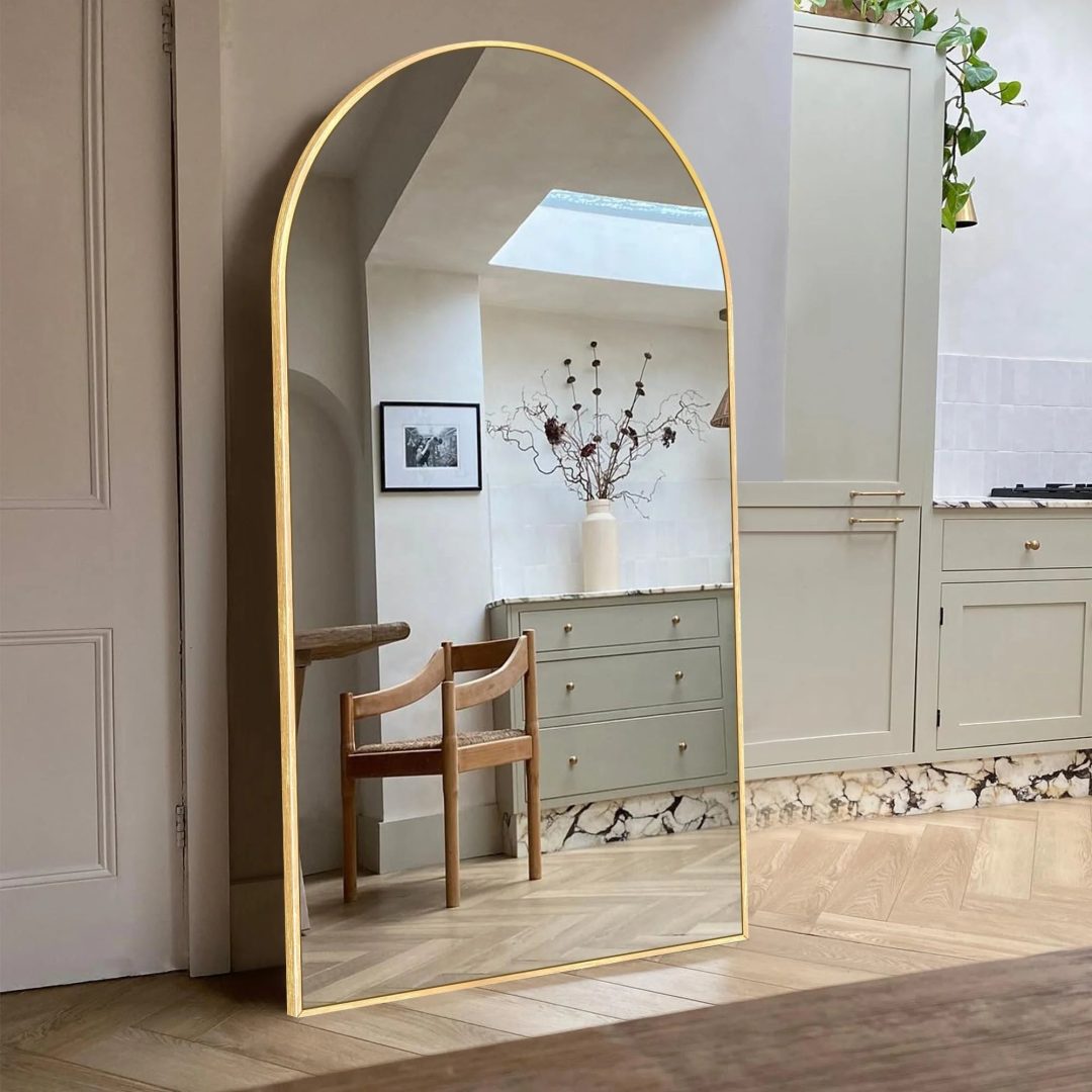 ZenVora Modern Arched Full Length Floor Mirror, Aluminum Alloy Frame Standing Full Body Mirror