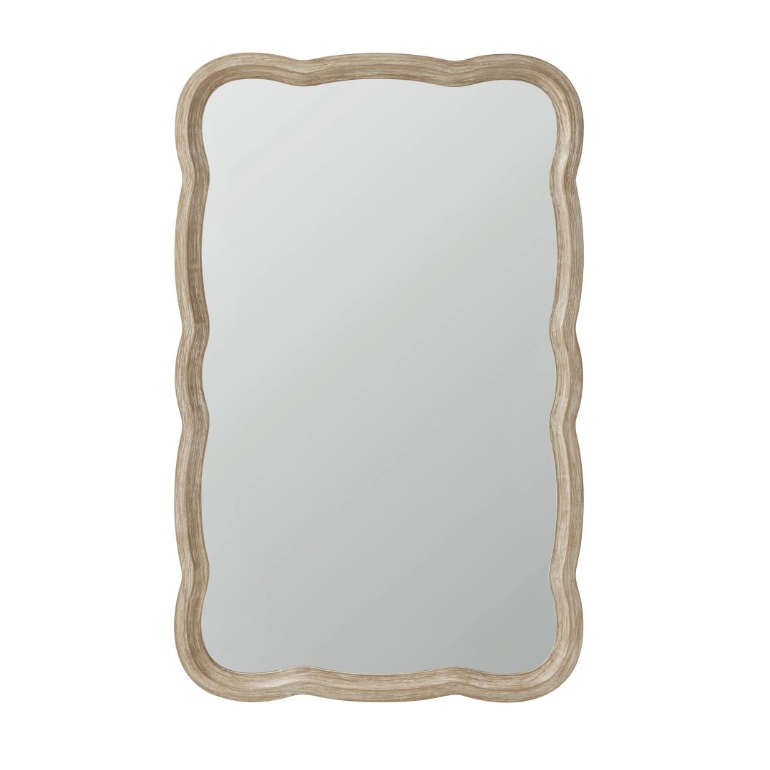 ZenVora Curved Scallop Wood Frame Accent Mirror, Modern Decorative Wall Mirror for Living Room, Bedroom and Entryway