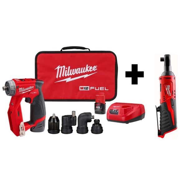 ZenVora M12 12V Lithium-Ion Brushless Cordless 4-in-1 Installation Drill Driver Kit with 3/8 in. Ratchet