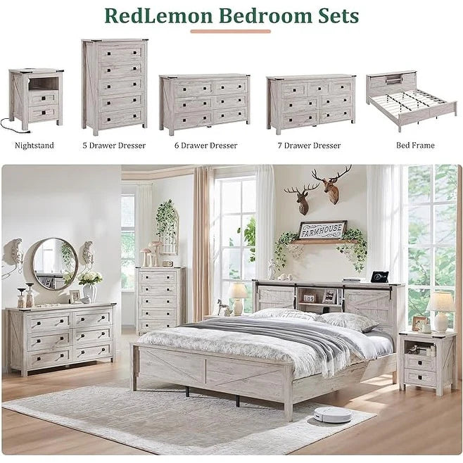 ZenVora 48 Inch Tall Farmhouse Wood Dresser, 5 Drawer Chest of Drawers for Bedroom