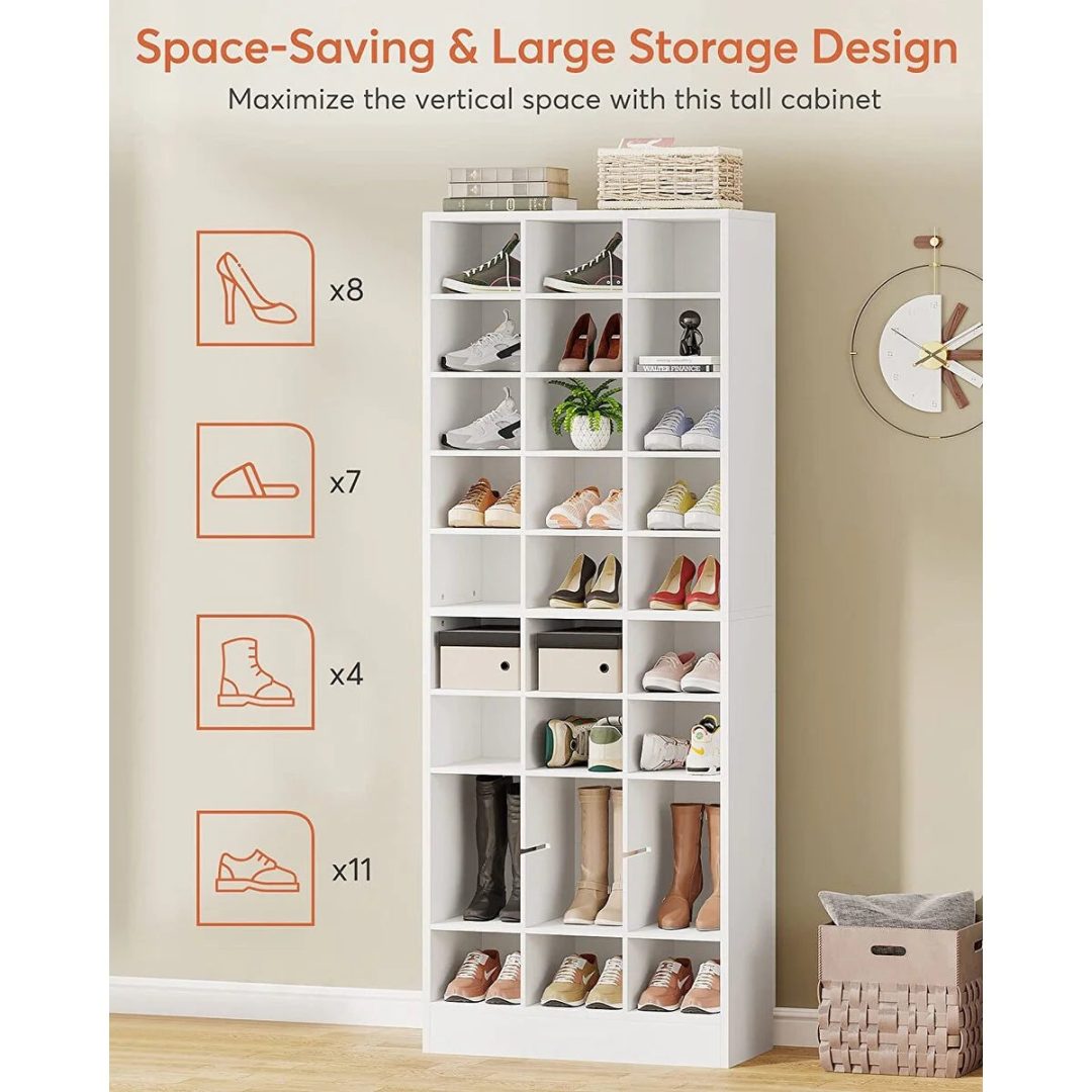 ZenVora 10-Tier Tall Shoe Cabinet, 30-Pair White Wood Shoe Storage Rack for Entryway and Closet