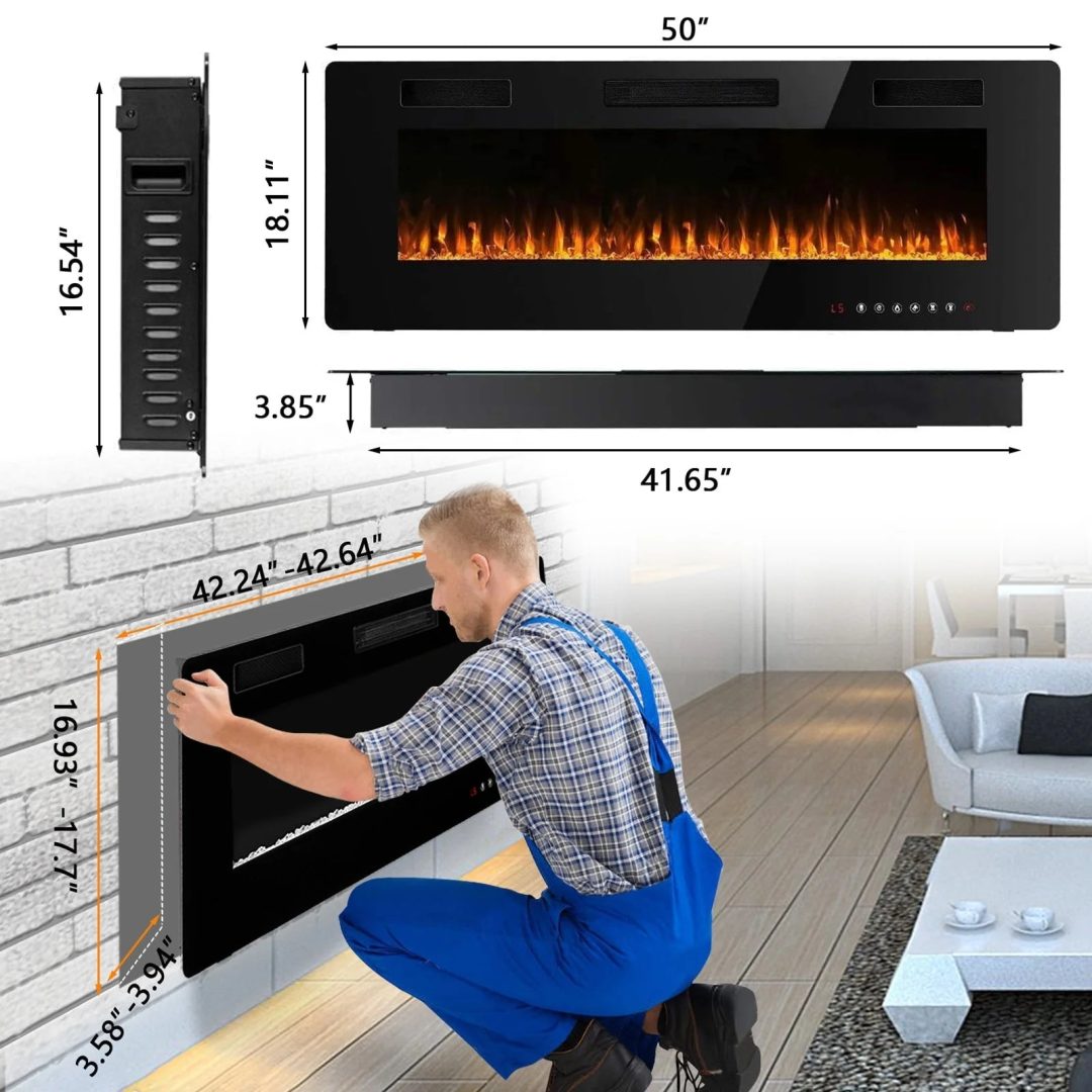 ZenVora 30-72 Inch Ultra-Thin Electric Fireplace, Linear Recessed Wall Mounted Fireplace with Remote Control