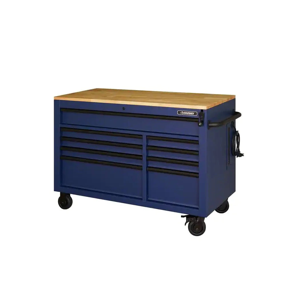 ZenVora 52-Inch 9-Drawer Mobile Workbench with Adjustable Height Wood Top, Heavy Duty Rolling Tool Cabinet