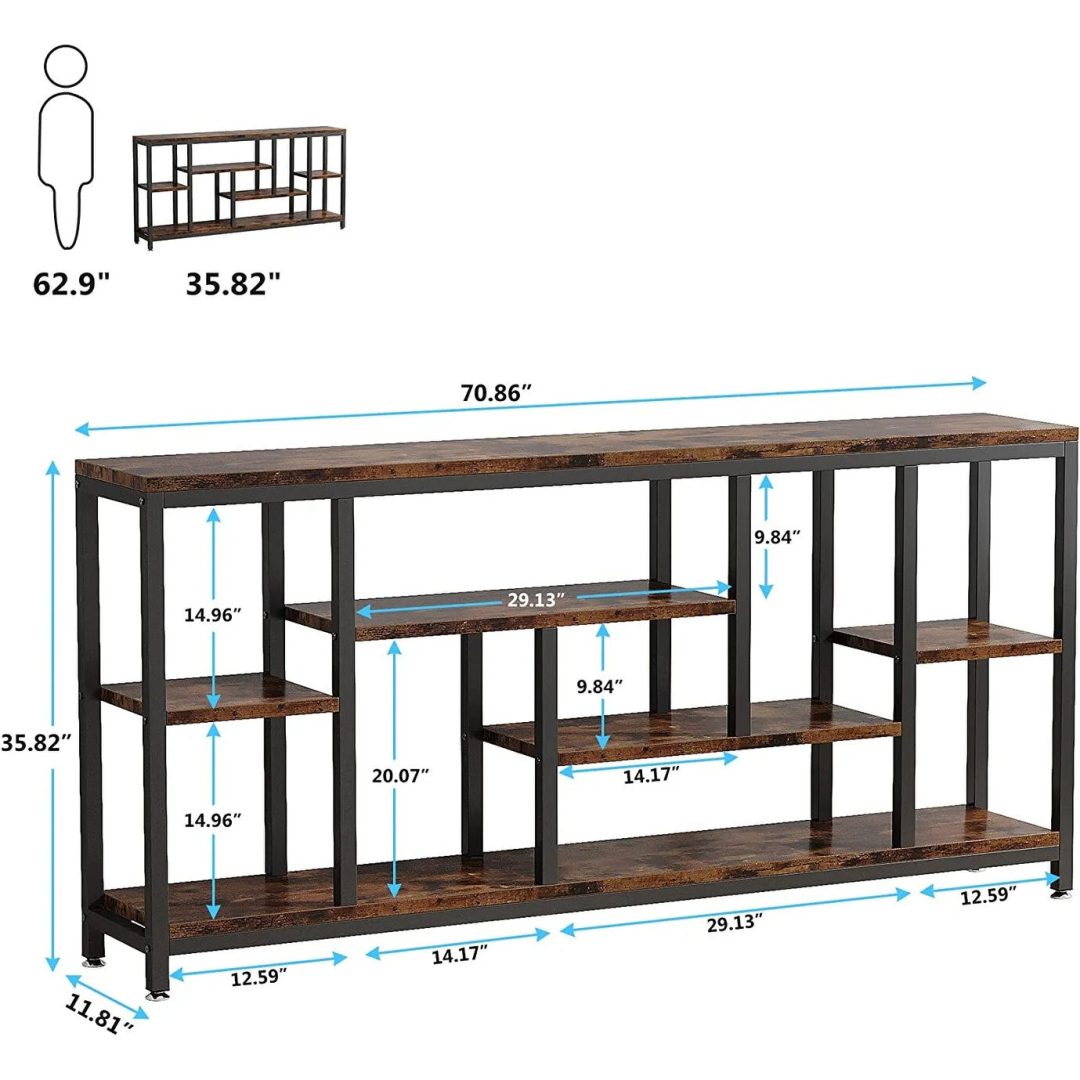 ZenVora 70.9 Inch Console Sofa Table with Storage, 3-Tier Entryway Table for Hallway