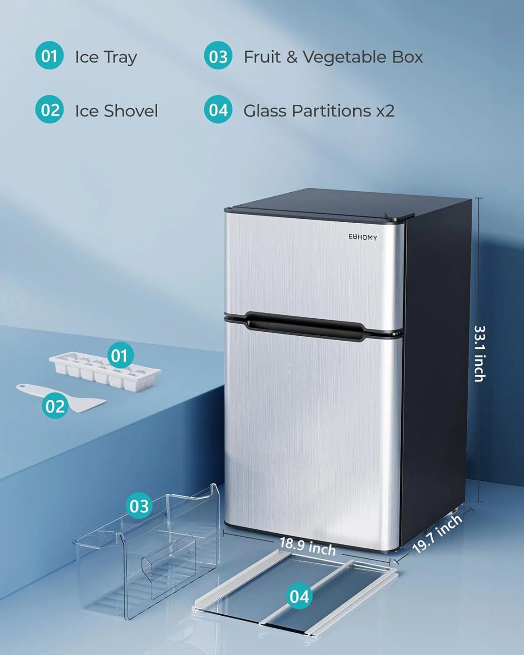 ZenVora 3.2 Cu. Ft. 2-Door Mini Fridge with Freezer, Compact Refrigerator, Silver