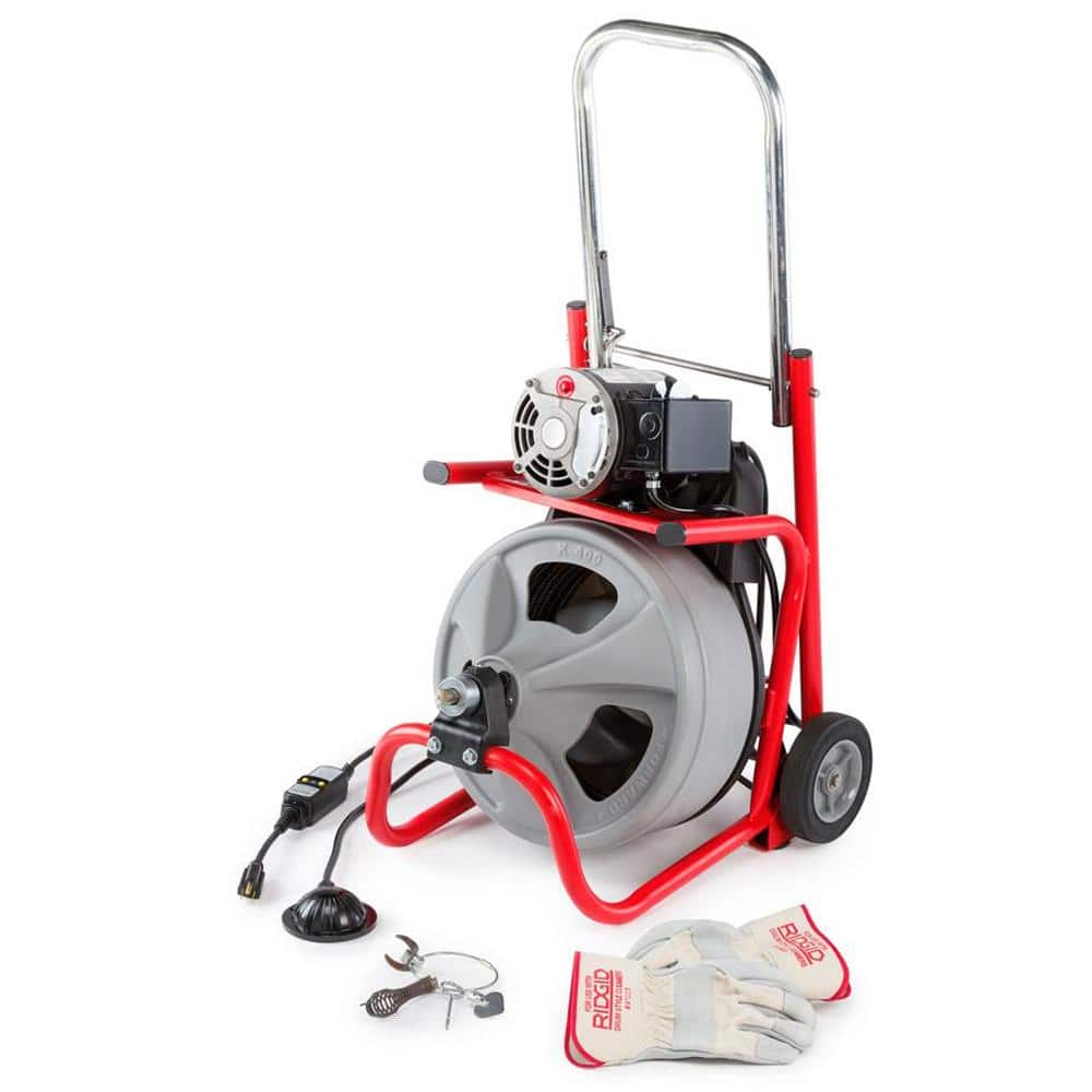 ZenVora 120V Drum Drain Cleaning Snake Auger with 3/8-In. x 75-Ft. Cable, 4-Piece Tool Set and Gloves