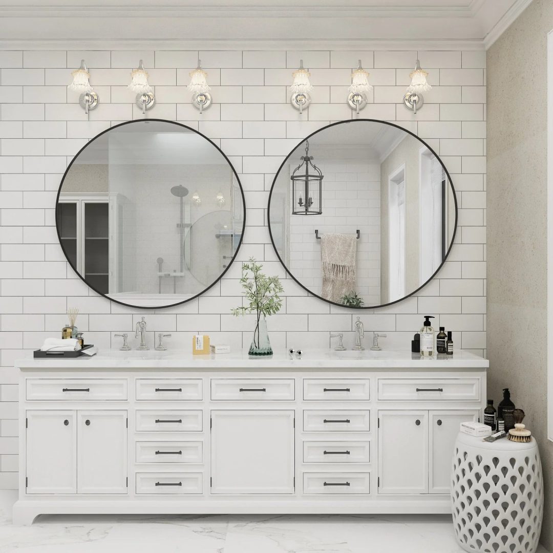 ZenVora Round Metal Black Frame Bathroom Vanity Mirror, Wall Mounted Decorative Mirror
